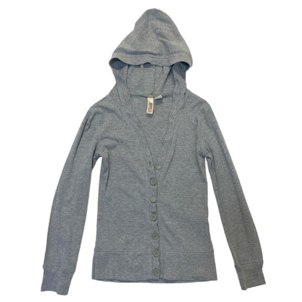 Girls Gray Lightweight Hoodie Size 7-8 Button Front Hooded Shirt Route 66